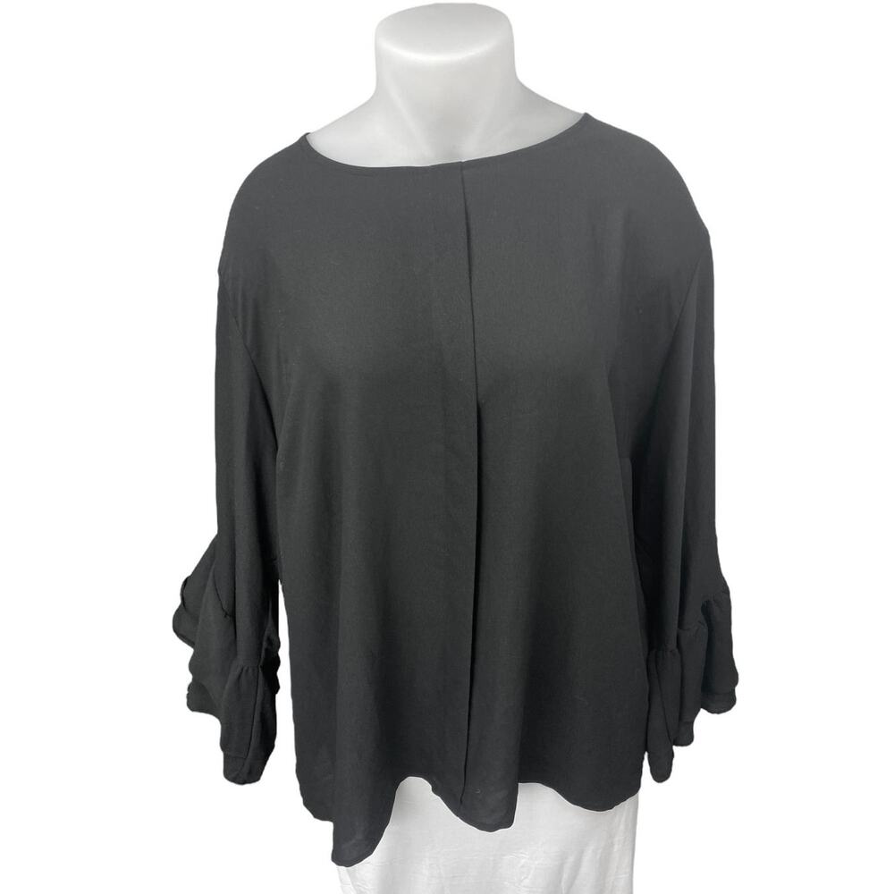Who What Wear Women's Black Long Flared Sleeve Boat Neck Career Blouse Top Sz 4X